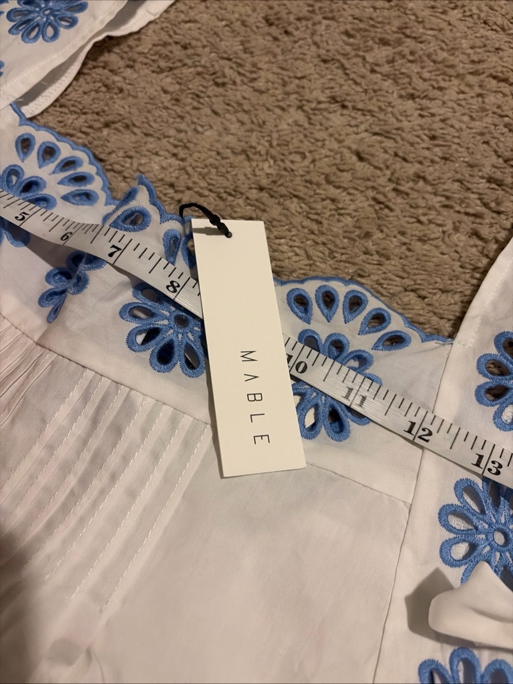NWT Mable Anthropologie Blue White 100% Cotton Floral Shirt Top Blouse Large - Picture 4 of 8